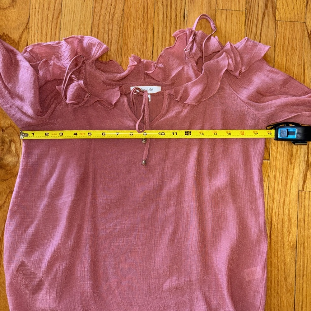 Active USA Ruffled Camisole Rose Sm Spaghetti Strap Long Sleeve Cold Shoulder - Picture 5 of 6